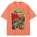 Unisex Vintage Japanese Octopus Graffiti Printed Washed Tee