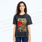 Unisex Vintage Japanese Octopus Graffiti Printed Washed Tee