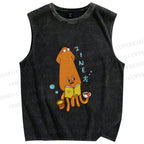 Unisex Japanese Cute Octopus Printed Washed Tank Top