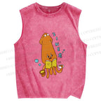 Unisex Japanese Cute Octopus Printed Washed Tank Top