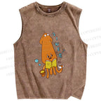 Unisex Japanese Cute Octopus Printed Washed Tank Top