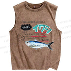 Unisex Cartoon Fish Printed Washed Tank Top