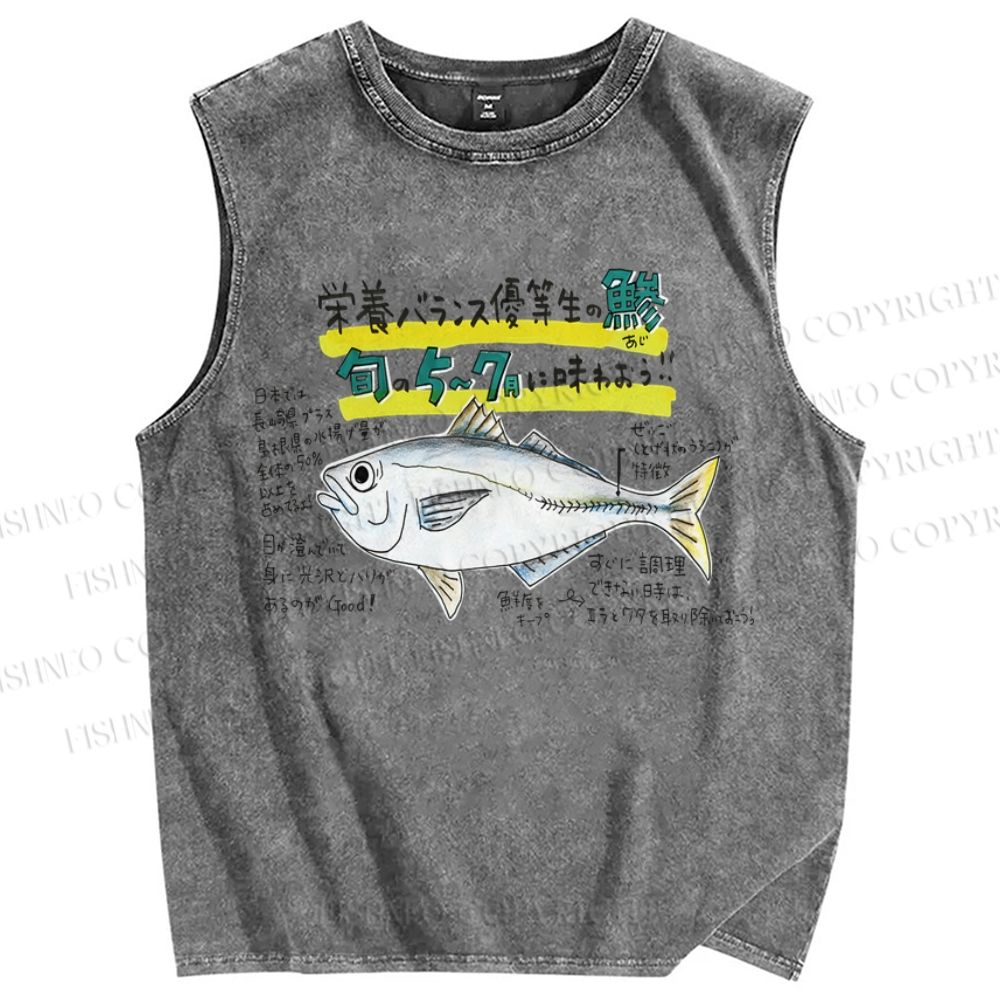 Unisex Cartoon Fish Printed Washed Tank Top
