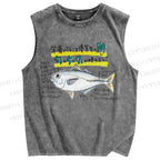 Unisex Cartoon Fish Printed Washed Tank Top