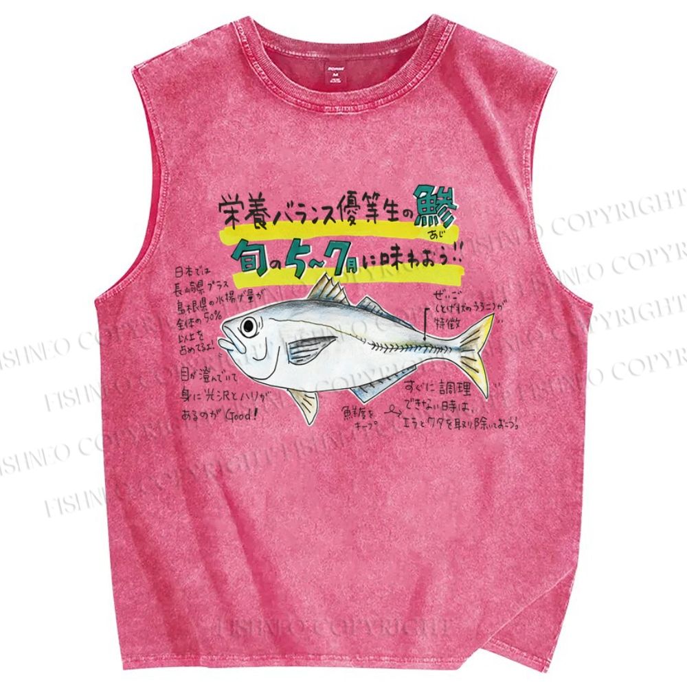 Unisex Cartoon Fish Printed Washed Tank Top