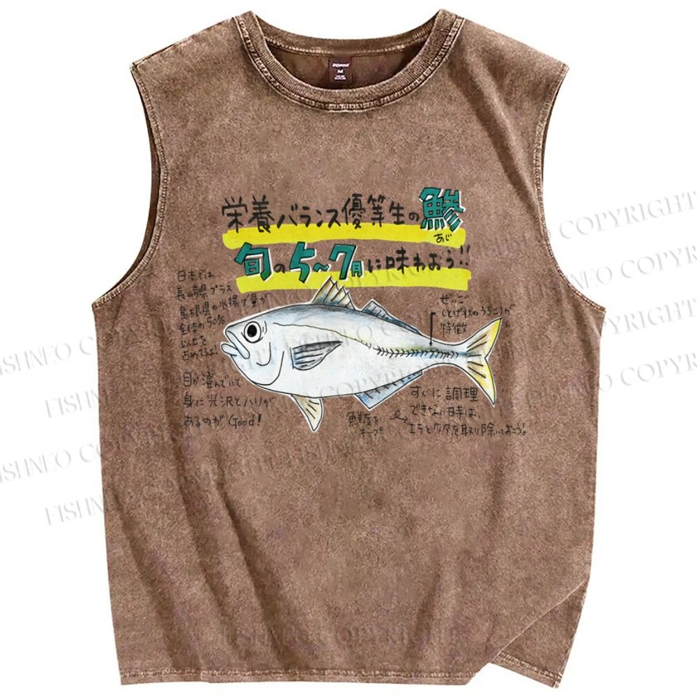 Unisex Cartoon Fish Printed Washed Tank Top