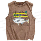 Unisex Cartoon Fish Printed Washed Tank Top