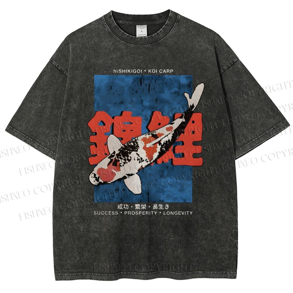 Unisex Koi Fish Printed Washed Tee