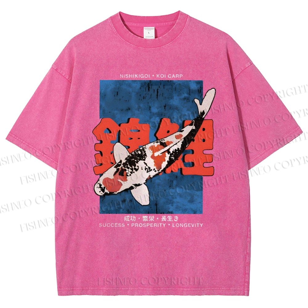 Unisex Koi Fish Printed Washed Tee