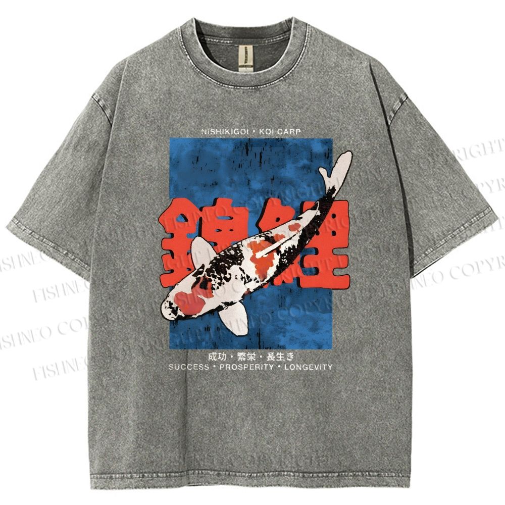 Unisex Koi Fish Printed Washed Tee