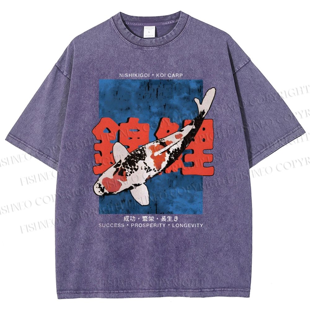 Unisex Koi Fish Printed Washed Tee