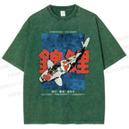 Unisex Koi Fish Printed Washed Tee