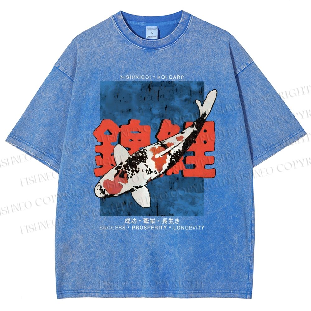 Unisex Koi Fish Printed Washed Tee
