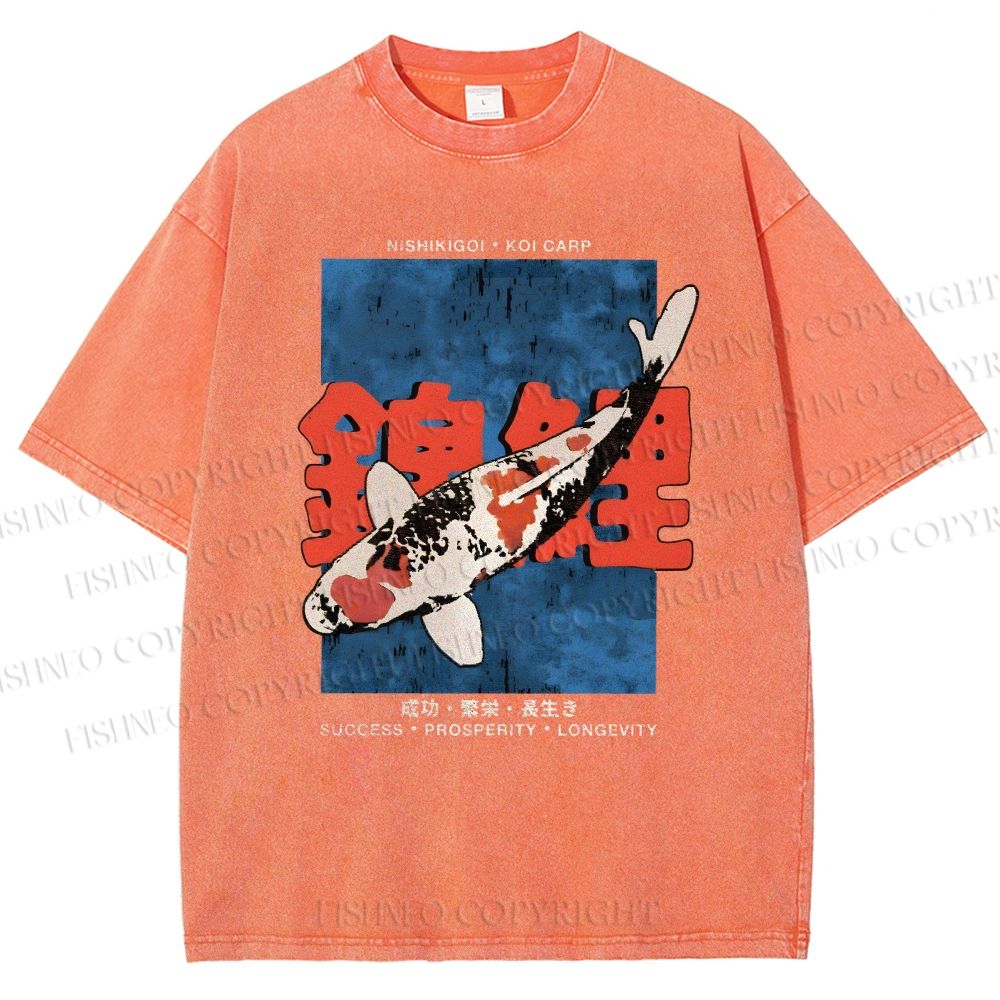 Unisex Koi Fish Printed Washed Tee