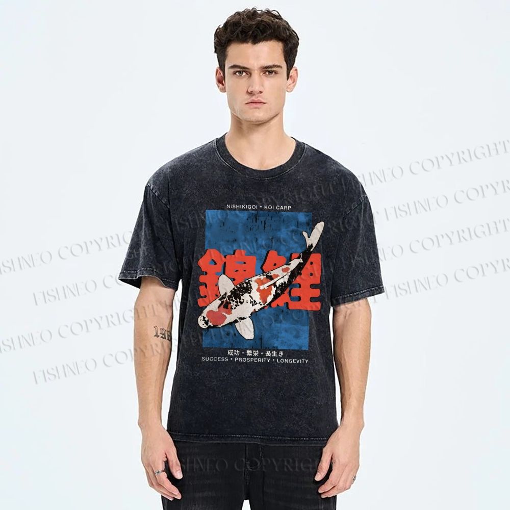 Unisex Koi Fish Printed Washed Tee