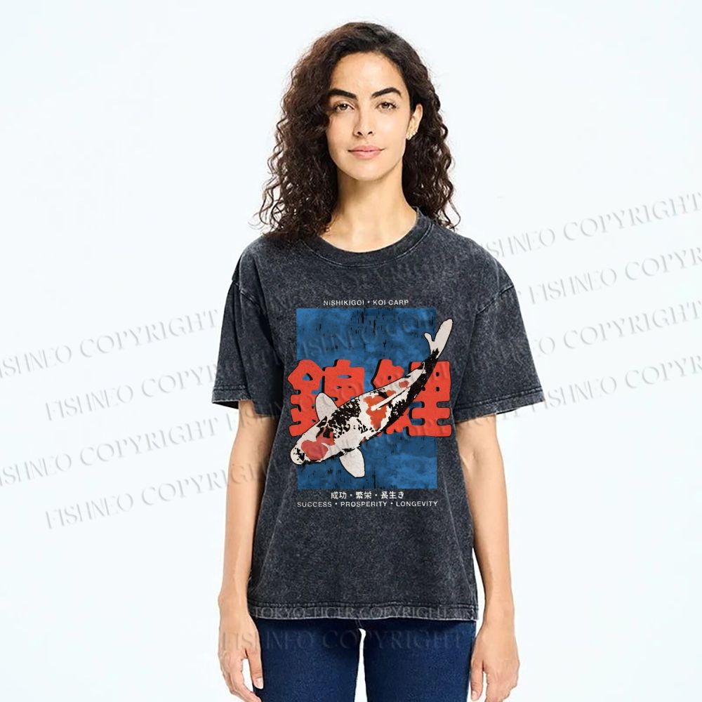 Unisex Koi Fish Printed Washed Tee
