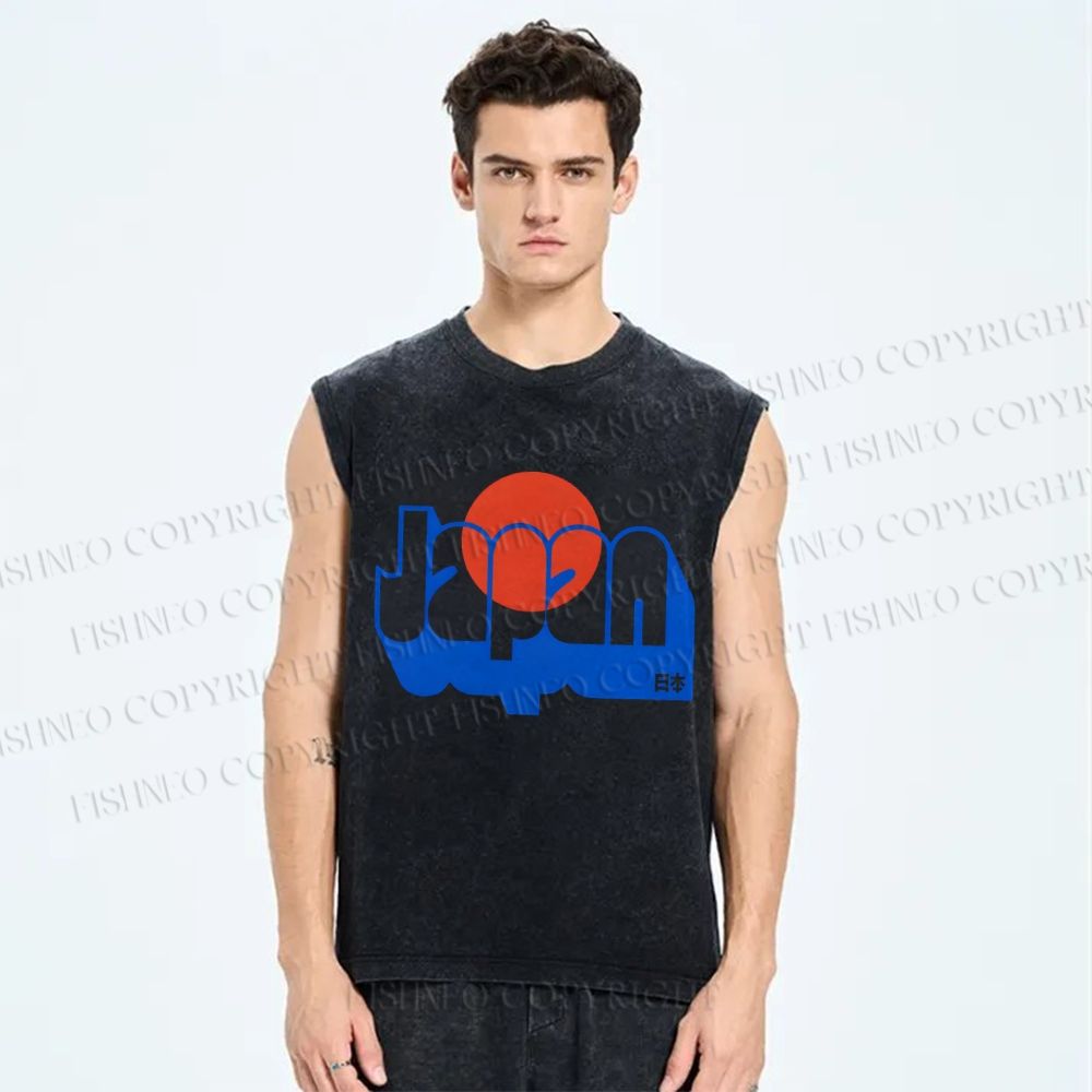 Unisex Japan Printed Washed Tank Top