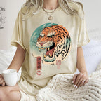 Unisex Ukiyo-e Tiger Printed Washed Tee