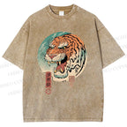 Unisex Ukiyo-e Tiger Printed Washed Tee