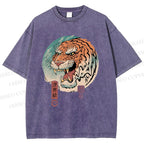 Unisex Ukiyo-e Tiger Printed Washed Tee