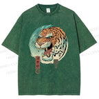 Unisex Ukiyo-e Tiger Printed Washed Tee