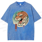 Unisex Ukiyo-e Tiger Printed Washed Tee