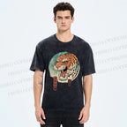 Unisex Ukiyo-e Tiger Printed Washed Tee