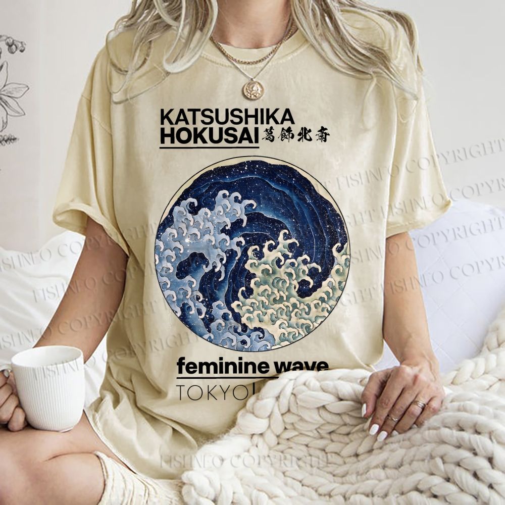 Unisex Ocean Waves Printed Washed Tee