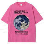 Unisex Ocean Waves Printed Washed Tee