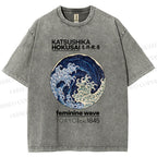 Unisex Ocean Waves Printed Washed Tee