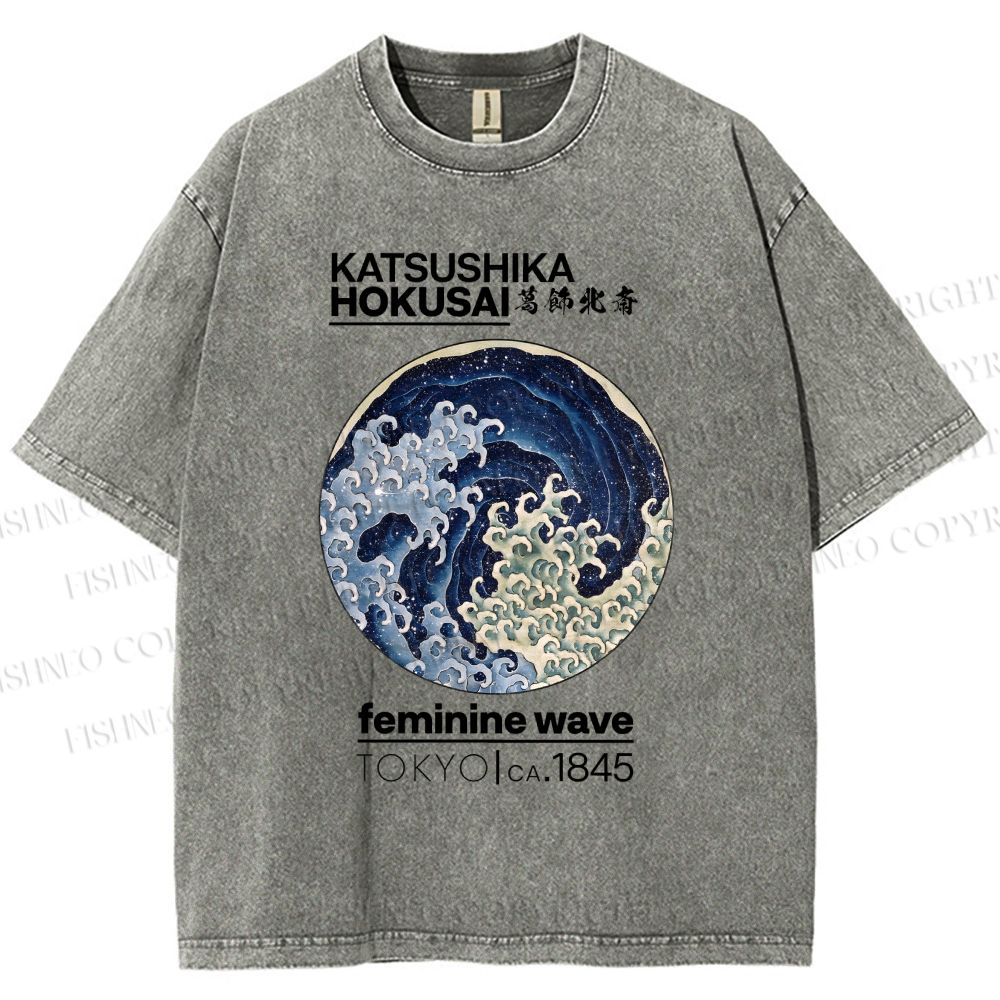 Unisex Ocean Waves Printed Washed Tee