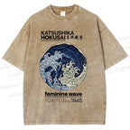 Unisex Ocean Waves Printed Washed Tee
