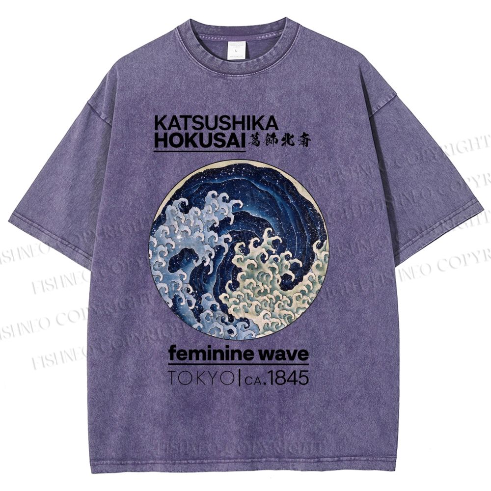 Unisex Ocean Waves Printed Washed Tee