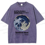 Unisex Ocean Waves Printed Washed Tee