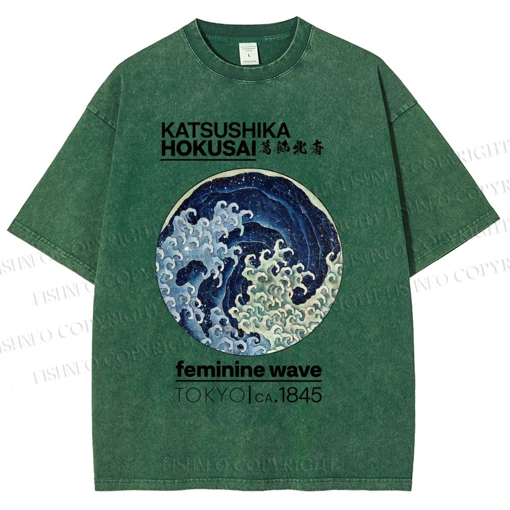 Unisex Ocean Waves Printed Washed Tee