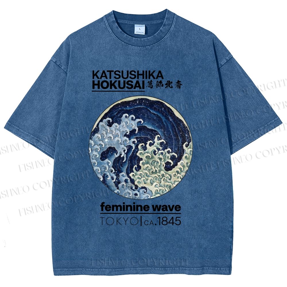 Unisex Ocean Waves Printed Washed Tee