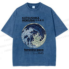 Unisex Ocean Waves Printed Washed Tee