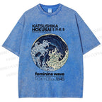 Unisex Ocean Waves Printed Washed Tee