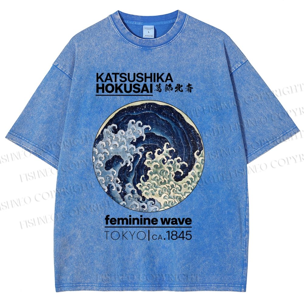 Unisex Ocean Waves Printed Washed Tee