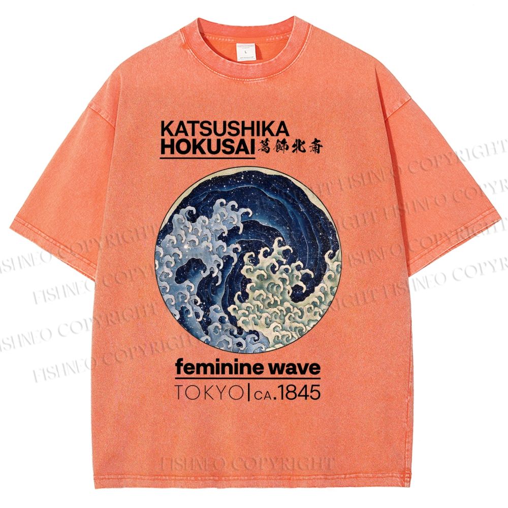 Unisex Ocean Waves Printed Washed Tee