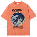 Unisex Ocean Waves Printed Washed Tee