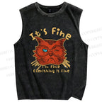 Unisex It's Fine Cat Printed Washed Tank Top
