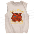 Unisex It's Fine Cat Printed Washed Tank Top