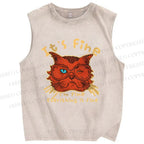 Unisex It's Fine Cat Printed Washed Tank Top
