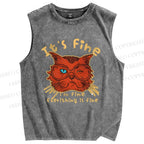 Unisex It's Fine Cat Printed Washed Tank Top