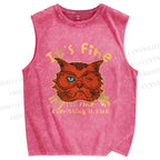 Unisex It's Fine Cat Printed Washed Tank Top