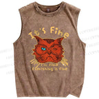 Unisex It's Fine Cat Printed Washed Tank Top