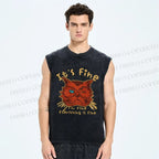 Unisex It's Fine Cat Printed Washed Tank Top