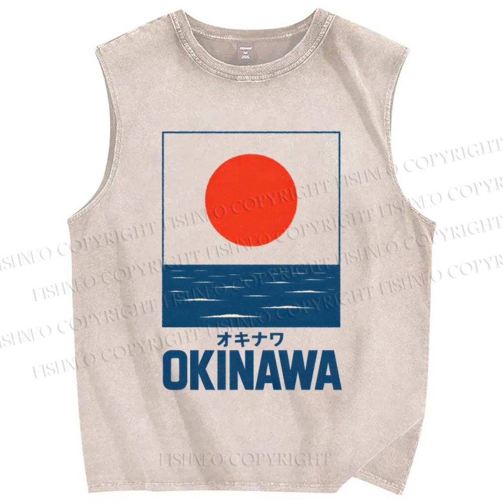 Unisex Okinawa Printed Washed Tank Top