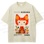 Unisex Yayoi Kusama Cat Printed Washed Tee